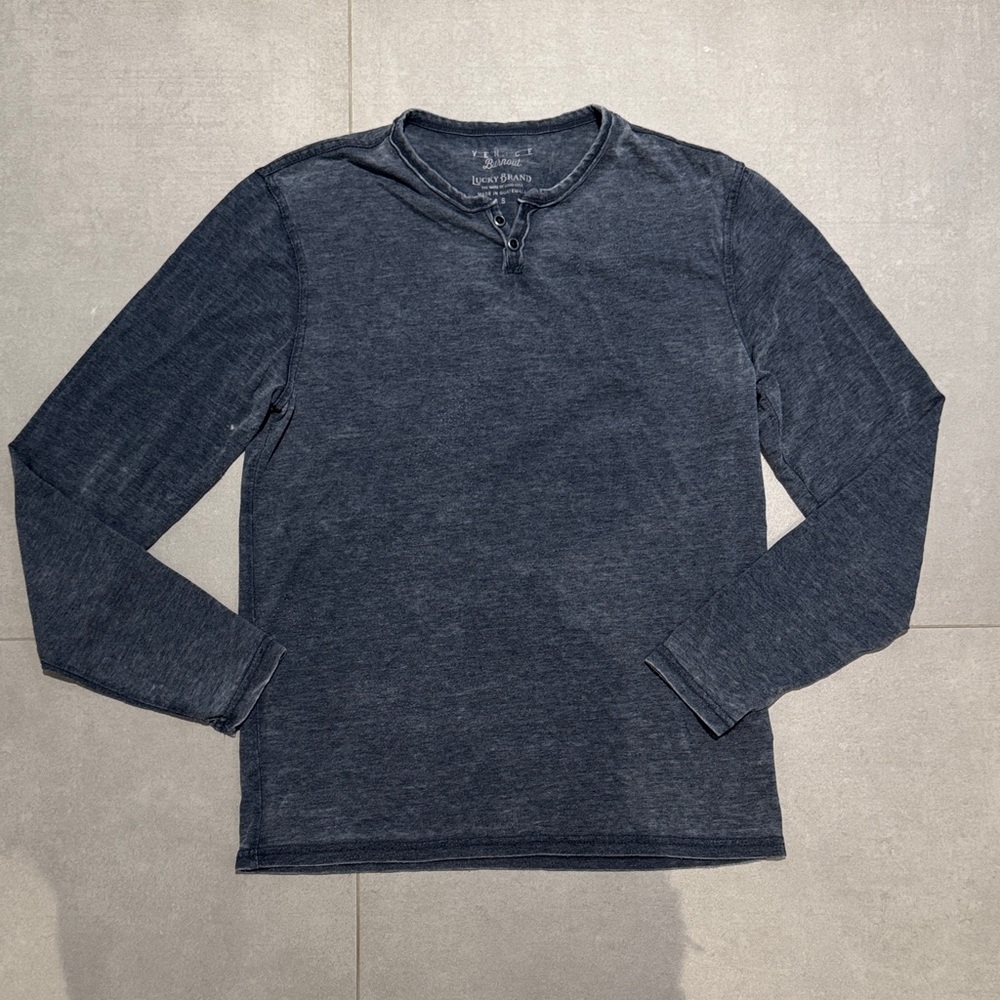 Lucky Brand men size small Venice burnout Charcoal Long Sleeve Tee loose fit